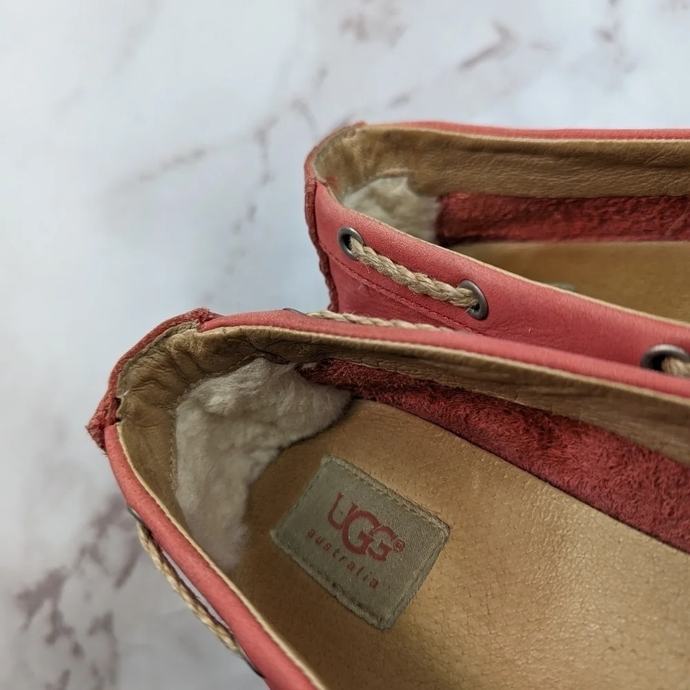 Ugg Shoes Women 11 Pink Slip On Mocassin Espadrille Loafer Tomato Flats Leather